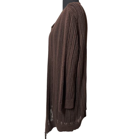 Chico’s Open Front Open Knit Cardigan Sweater Beaded Fringe Sz 2 /14 Brown Boho - Picture 4 of 10